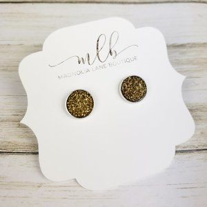 Druzy Stud Earrings - Gold on Silver